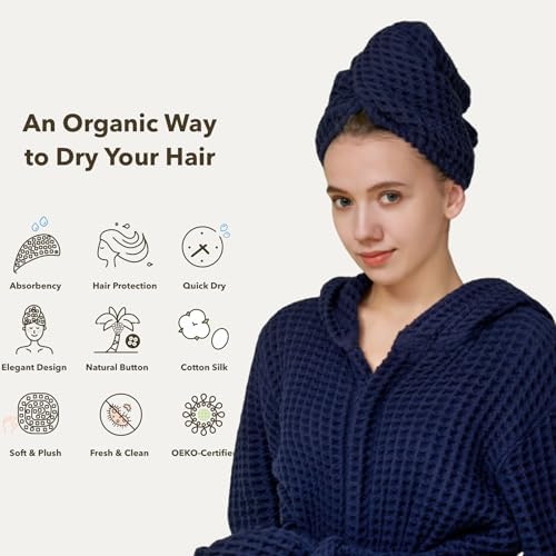Luxury Organic Japanese Cotton Hair Drying Waffle Towel Wrap - Image 3