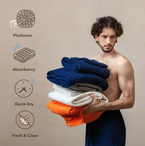 Luxury Organic Japanese Cotton Waffle Bath Towel | Thick, Quick Dry Bathroom - Image 3