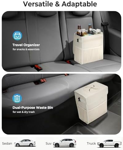 Corduroy Car Trash Can with Lid and Mesh Pockets - Image 5