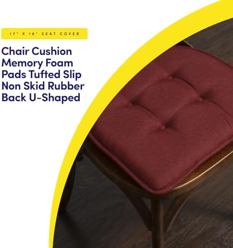 Sweet Home Collection Chair Cushion Memory Foam Pads Tufted Slip Non Skid - Image 3