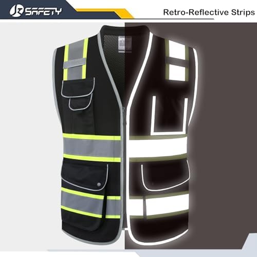 JKSafety Hi Vis Safety Vest for Men Women Cushioned Collar JK101 Black M - Image 3