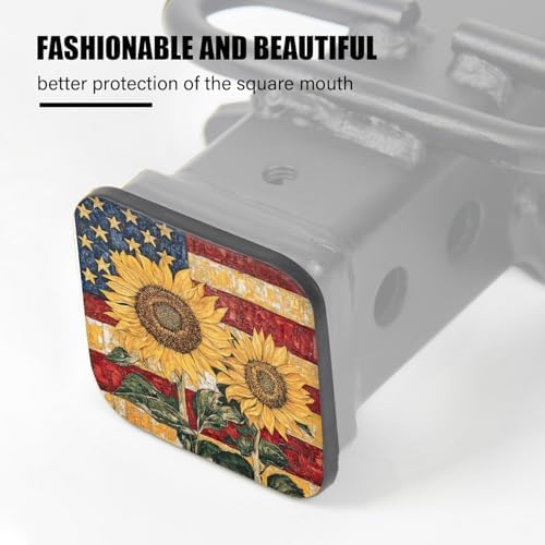 Hitch Cover Fits for 2-Inch Hitch, Two Sunflowers in Front of American Flag - Image 4