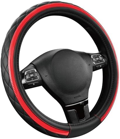 Road Comforts Leather Steering Wheel Cover – Black & Red Universal Fit 14.5-15 - Image 2