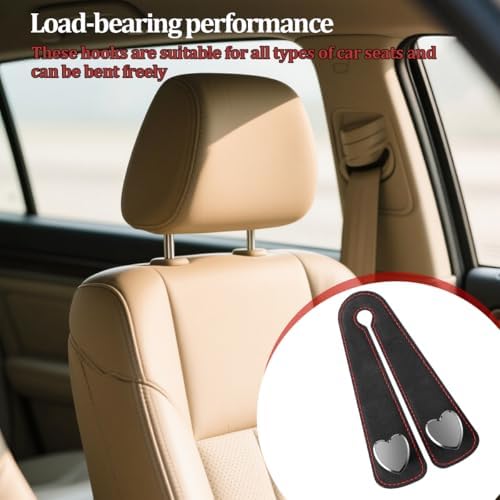 2PCS Car Seat Headrest Hooks, Heart-Shaped Twin Hook Vehicle Seat Back Purse - Image 6