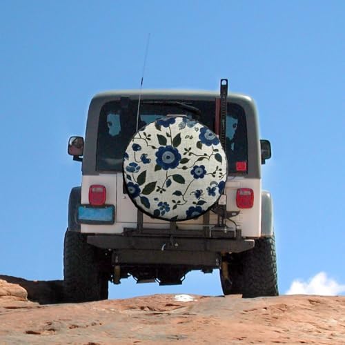 Blue and Green Flowers Camper Spare Tire Cover Spring Summer Wheel Protectors - Image 5