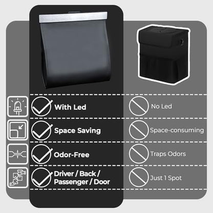 Leather Car Trash Can with Smart LED Light & Magnetic Closure - Image 3