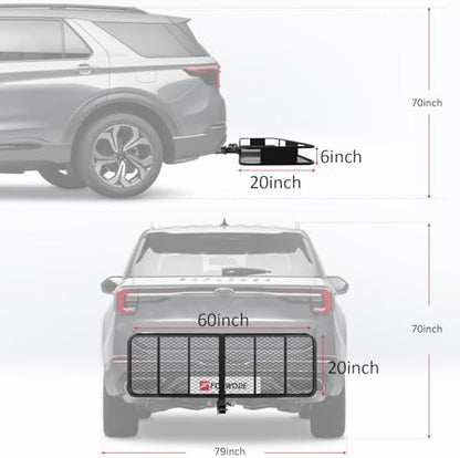 FORWODE 60x20x6 Hitch Carrier for 2 Inch Receiver, 500LB Capacity Hitch Mount - Image 2