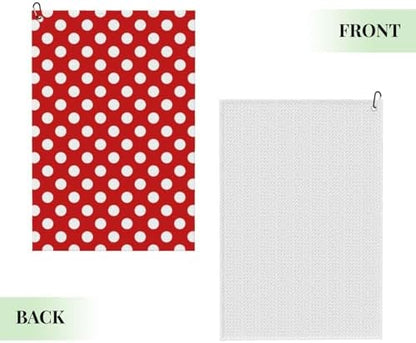 White Polka Dot Bright Red Print Golf Towel 16 x 24 inches, Microfiber Golf - Image 2