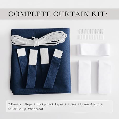 NICETOWN 100% Blackout Linen Outdoor Curtains Windproof 84" L Navy Blue - Image 6