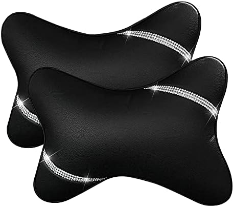 2 Pack Car Headrest Pillow Diamond Dual-Side PU Leather Neck Pillows, Cushion by VVHOOY