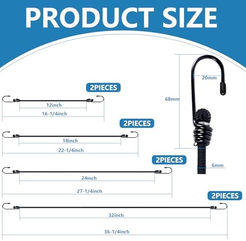Bungee Cords with Hooks 8 Pack Bungee Cord Includes 12 inches, 18 inches - Image 2