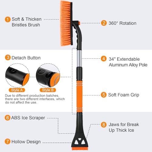 BFONS Ice Scrapers for Car Windshield, 2-in-1 Snow Scraper and Snow Brush for - Image 5