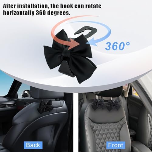 2 PCS Car Seat Headrest Hooks, Cute Bow Purse Hook Hanger - Image 5