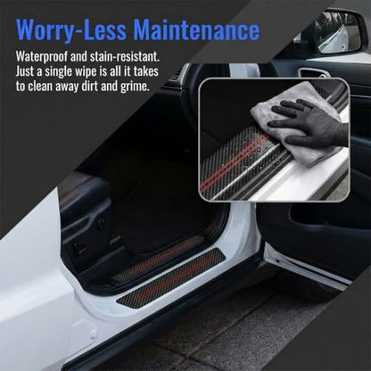 4PCS Carbon Fiber Car Door Entry Guard Sill Protector Cover - Image 4
