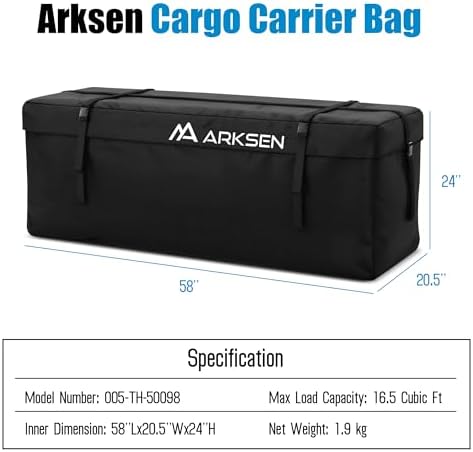 ARKSEN 58'' x 20.5'' x 24'' Waterproof Cargo Carrier Bag, Soft Sided Weather - Image 6