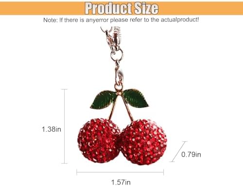 Bling Cherry Car Rear View Mirror Charm, Sparkly Rhinestones Automotive - Image 2