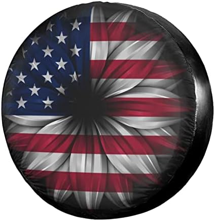 Delerain USA Flag Flower Spare Tire Covers by Delerain