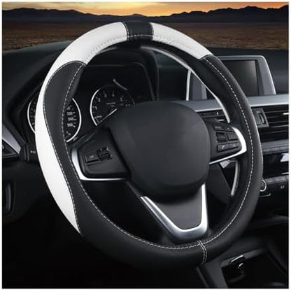 BESULEN 15 Inch Steering Wheel Cover Soft Leather Protector Black/White by BESULEN