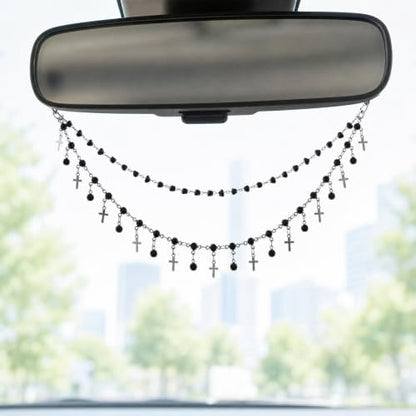 Double Chain Gothic Cross Rear View Mirror Charm Halloween Car Decor Gift - Image 4