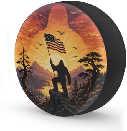 Bigfoot American Flag Spare Tire Cover Wheel Covers Protectors Waterproof by cfpolar