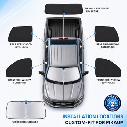 7PCS Window Shades for Ford F150 Crew Cab 2021-2025, Full Set Windshield Side - Image 6