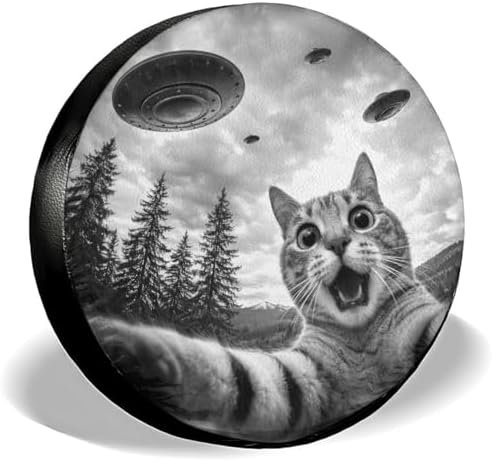 GENANY Cat UFO Selfie Art Thick PVC Leather Spare Tire Cover Size 18 by GENANY