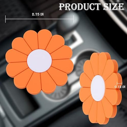 4-Pack Car Cup Holder Coaster Inserts, Daisy Shape, 2.75 Inch Non-Slip Silicone - Image 2