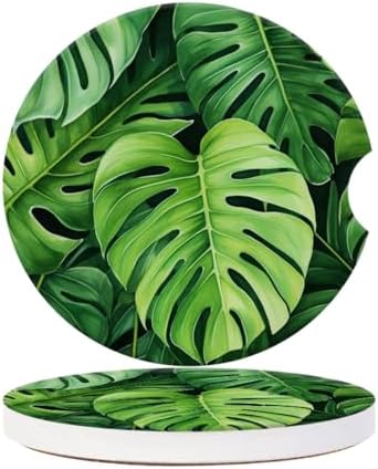 Cup Holder for Car, Tropical Leaf Pattern Ceramic Coasters Non-Slip Cup Holder - Image 2