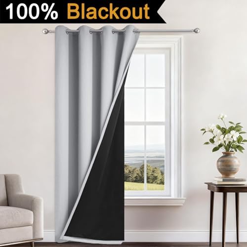 Yakamok Light Grey 100% Blackout Curtains 84 Inches Long 52" Wide 1 Panel - Image 2