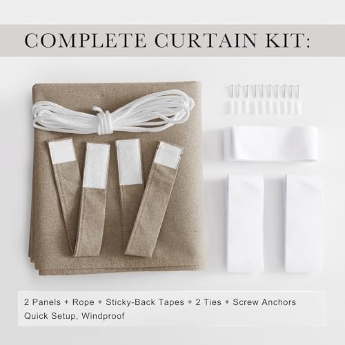 NICETOWN 100% Blackout Linen Outdoor Curtains Windproof 84" L Tan 2 PCs - Image 4