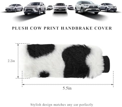 Cow Print Car Handbrake Cover, Cute Cow Print Anti-Slip Plush Handbrake - Image 2