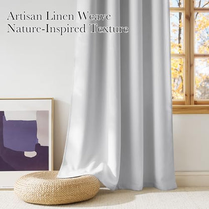 NICETOWN Short Faux Linen Greyish White Blackout Curtains 63 inches Long - Image 3