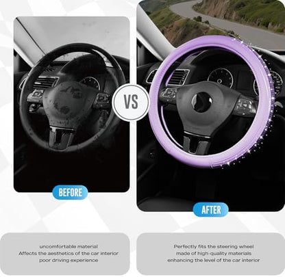 Road Comforts Bling Steering Wheel Cover – Purple Diamond Design, Universal Fit - Image 5