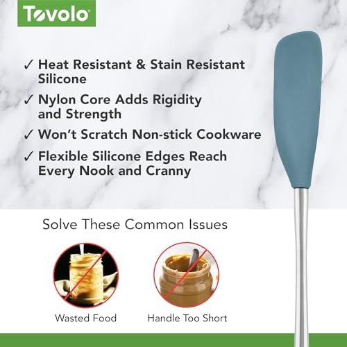 Tovolo Jar Spatula Silicone Long Stainless Steel Handle Scraper Spatula Blue - Image 3