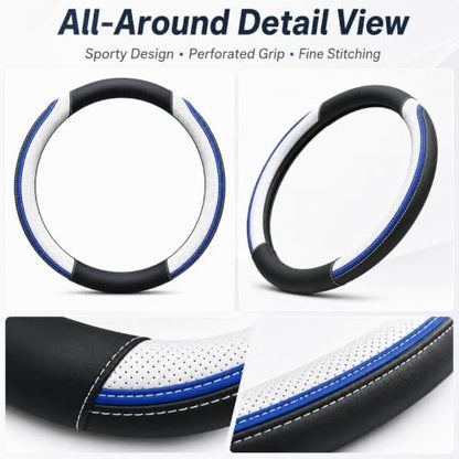Car Steering Wheel Cover PU Leather Anti-Slip Protector White - Image 6