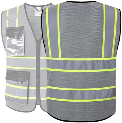 JKSafety Safety Vest for Men Women Hi Vis Reflective Vest JK220 Grey 5XL - Image 5
