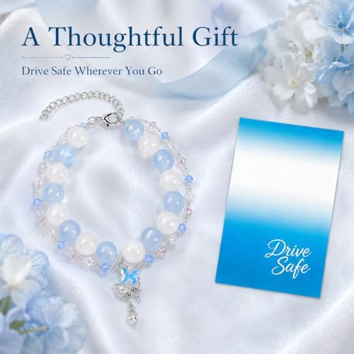 Steering Wheel Rosary, Butterfly Rosary Rearview Mirror Charm Crystal Decor - Image 5