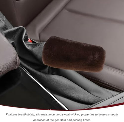 2PCS Fluffy Car Gear Shift Knob & Handbrake Cover, Comfortable Plush Shifter - Image 3