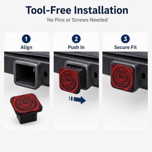 Red Rose Hitch Cover Receiver Tube Hitch Plug, Tool-Free Install Tow Hitch - Image 7