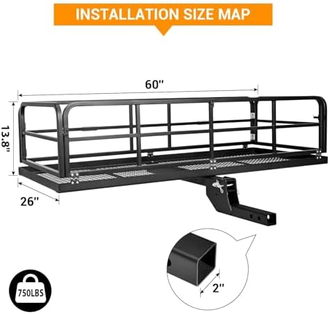 PioneerWorks Foldable Hitch Mount Cargo Carrier 750 Lbs Luggage Basket - Image 2