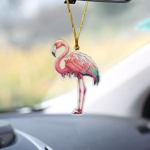 2D Flat Flamingo Car Rear View Mirror Charm, Acrylic Car Rear View Mirror by Unknown