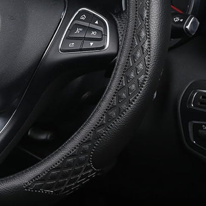 AUCELI 14.5-15 Inch Steering Wheel Cover Non-Slip Leather Black - Image 6