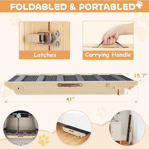 YaFiti Dog Ramp for Bed, Folding Wooden Pet Ramp for Small Large Dogs Cats - Image 6