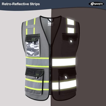 JKSafety Safety Vest for Men Women Hi Vis Reflective Vest JK220 Grey 5XL - Image 2