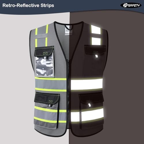 JKSafety Safety Vest for Men Women Hi Vis Reflective Vest JK220 Grey S - Image 2