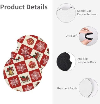 Checkered Christmas Steering Wheel Cover 15In + 2Checkered Car Cup Coasters - Image 7