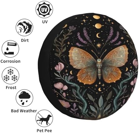 Night Sky Moth Spare Tire Cover Waterproof Wheel Cover 16 Inch Universal Fit - Image 6