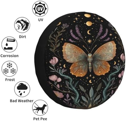 Night Sky Moth Spare Tire Cover Waterproof Wheel Cover 17 Inch Universal Fit - Image 6