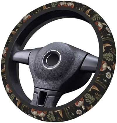 KARREAL Vintage Mushroom Dragonfly Flower Steering Wheel Cover - Image 2
