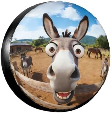 PVC Leather Spare Tire Covers for Trailers, Funny Cute Donkey Animal Wheel by FalePrint